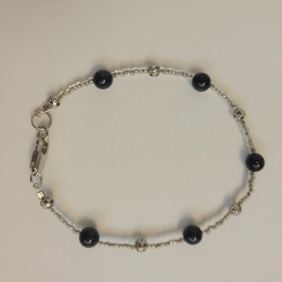 Handmade Blue Goldstone And Metal Beaded Bracelet - Picture 2 of 6